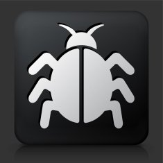 Black Square Button with Computer Bug Icon