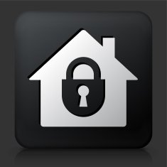 Black Square Button with House Safety Icon