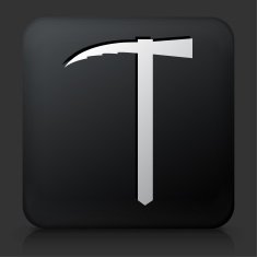 Black Square Button with Hammer Axe Icon