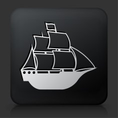 Black Square Button with Sail Ship Icon