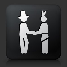 Black Square Button with Pilgrim & Native American Icon
