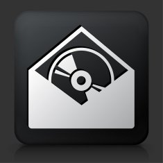 Black Square Button with Dish in Envelope Icon