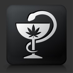 Black Square Button with Medical Marijuana Icon