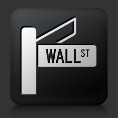 Black Square Button with Wall Street Sign Icon