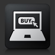 Black Square Button with Laptop and On-line Shopping