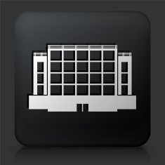 Black Square Button with Plaza Building Icon