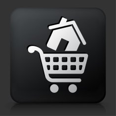 Black Square Button with House Shopping Icon