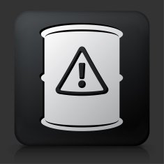 Black Square Button with Caution Barrel Icon