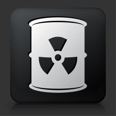 Black Square Button with Nuclear Waste Barrel Icon