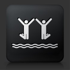 Black Square Button with Two People Jumping in Water