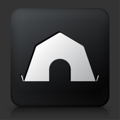 Black Square Button with Camping Tent