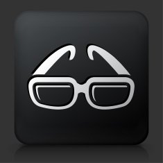 Black Square Button with Pair of Eye Glasses