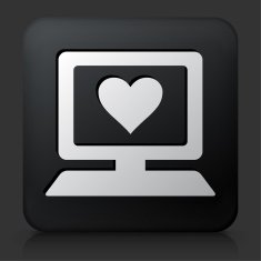 Black Square Button with Computer and Heart Symbol