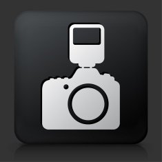 Black Square Button with DSLR Camera and Flash