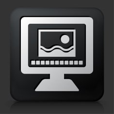 Black Square Button with Photo Viewing on Computer