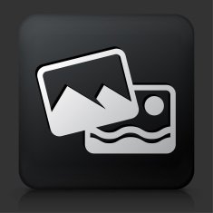 Black Square Button with Two Photos of Mountains and Ocean