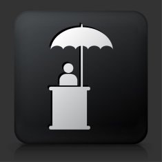 Black Square Button with Person Sitting Under Umbrella