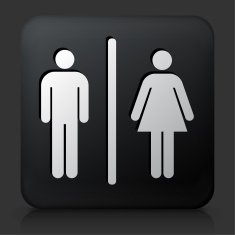 Black Square Button with Male and Female Bathroom Sign
