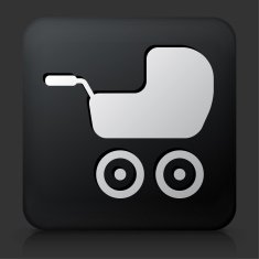 Black Square Button with Baby Stroller