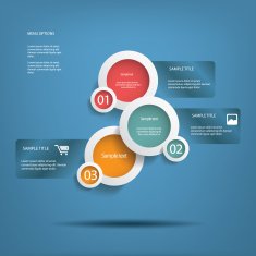 Round white infographic elements with various icons