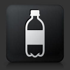 Black Square Button with Water Bottle Icon