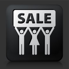 Black Square Button with Sale Icon