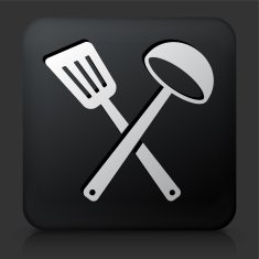 Black Square Button with Spatula & Scoop