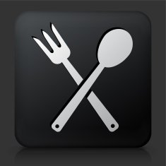 Black Square Button with Fork & Spoon Icon