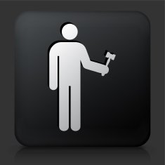 Black Square Button with Judge & Hammer Icon