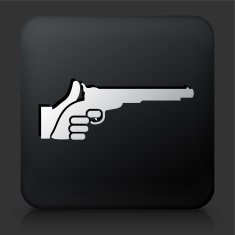 Black Square Button with Holding Pistol Icon