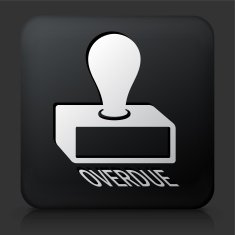 Black Square Button with Overdue Stamp Icon