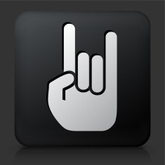 Black Square Button with Rock & Roll Hand Icon N2