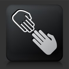 Black Square Button with Joining Hands Icon