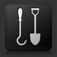 Black Square Button with Rake & Shovel Icon