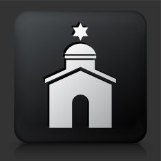 Black Square Button with Synagogue