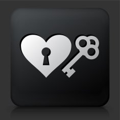 Black Square Button with Key to the Heart Icon