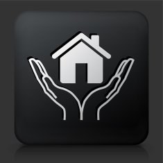 Black Square Button with Holding Real Estate Icon