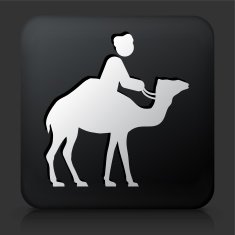 Black Square Button with Camel Rider Icon