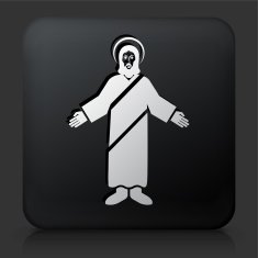 Black Square Button with Jesus Christ Icon