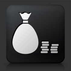 Black Square Button with Money Bag & Coin