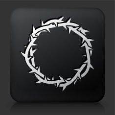 Black Square Button with Jesus Christ Thorn Crown Icon