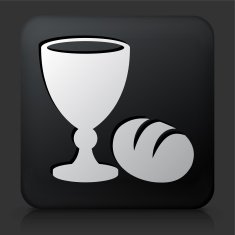 Black Square Button with Goblet & Bread Icon