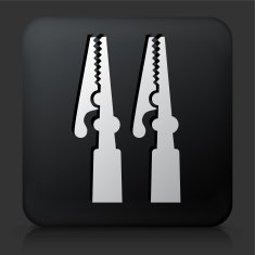 Black Square Button with Electric Connectors Icon