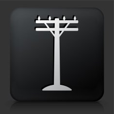Black Square Button with Electric Pole Icon