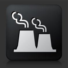 Black Square Button with Factory Plant Icon