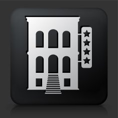Black Square Button with Five Star Hotel Icon