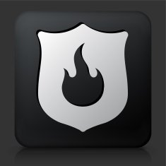 Black Square Button with Fire Shield Icon