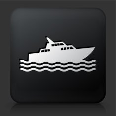 Black Square Button with Fishing Boat Icon