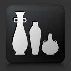 Black Square Button with Pots & Vases Icon