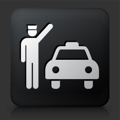 Black Square Button with Taxi & Driver Icon